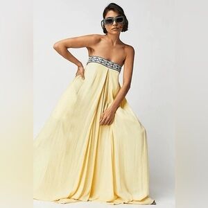 🆕 Free People ‘Solid Serendipity’ Extra Wide Leg Flowy Jumpsuit in Lemon Sz L